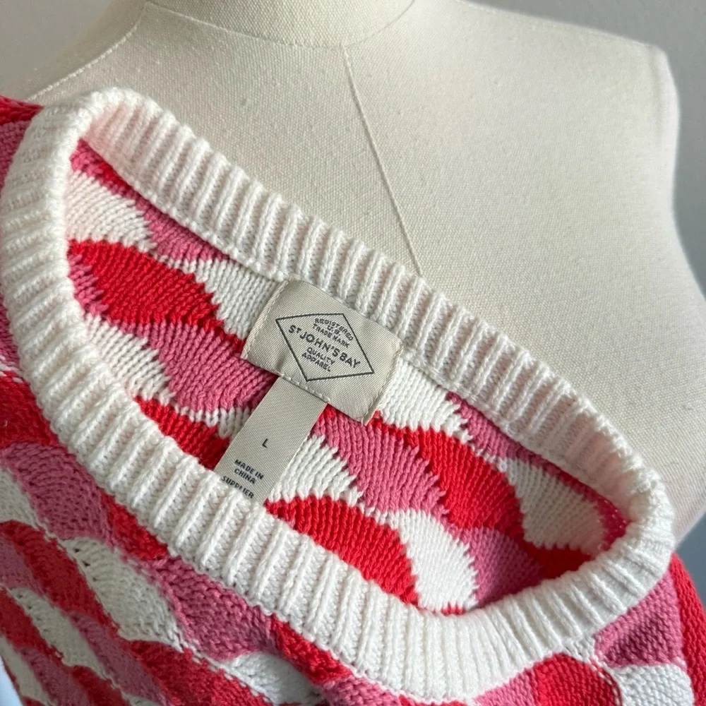 St John’s Bay NWT Red & Pink Knit Sweater Pullover Women’s Size Large - Picture 9 of 9